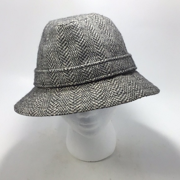 Kangol Vintage Tweed Herringbone Wool Fedora Grey & Black Hat Size Medium. - Picture 2 of 12